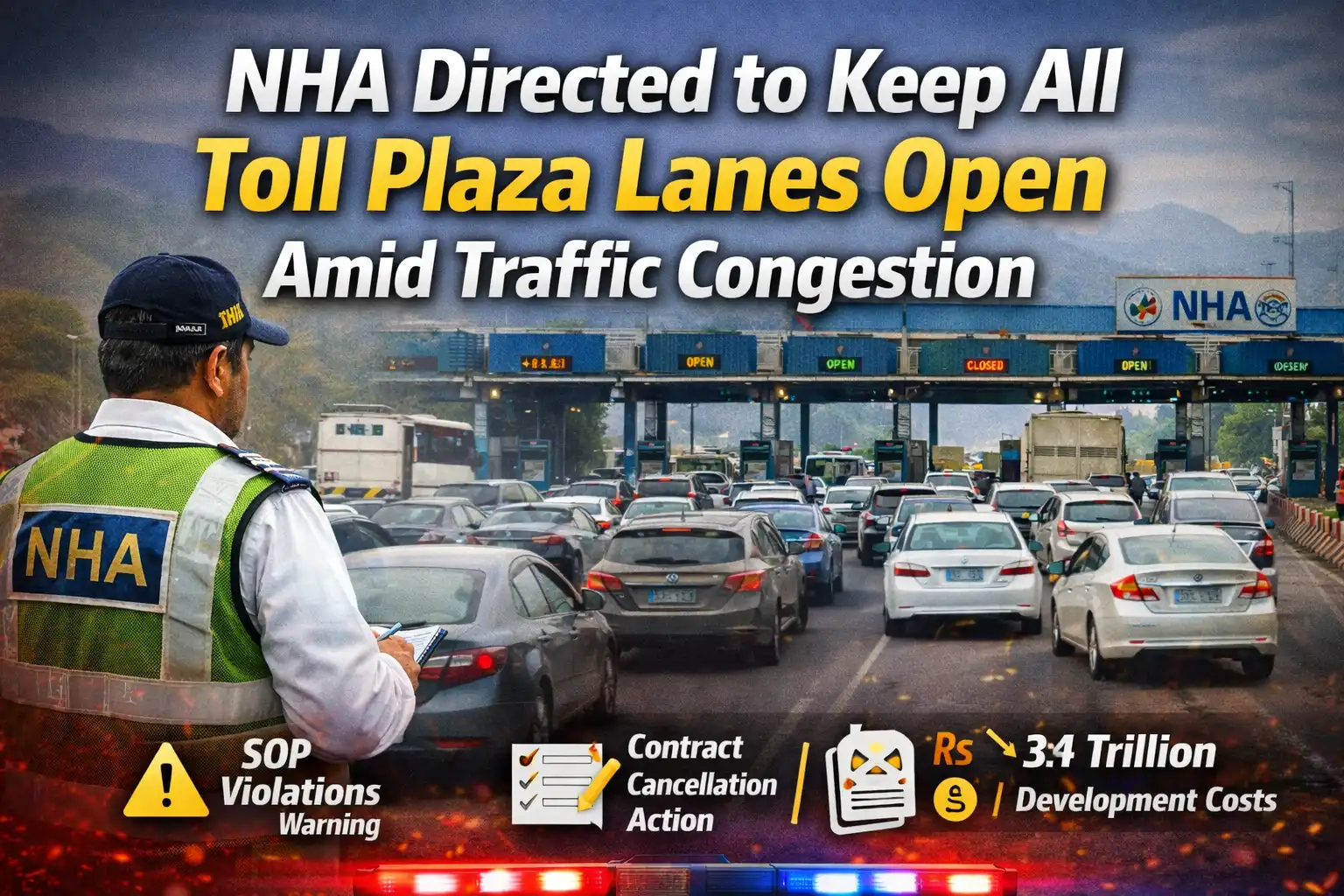 NHA Directed to Keep All Toll Plaza Lanes Open Amid Traffic Congestion